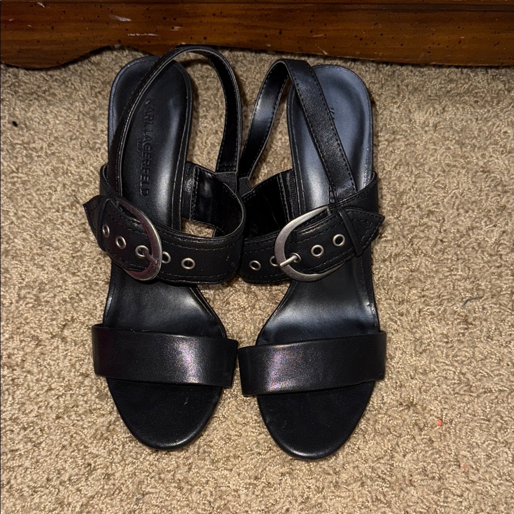 Nine West Black Sandals with Silver Buckle